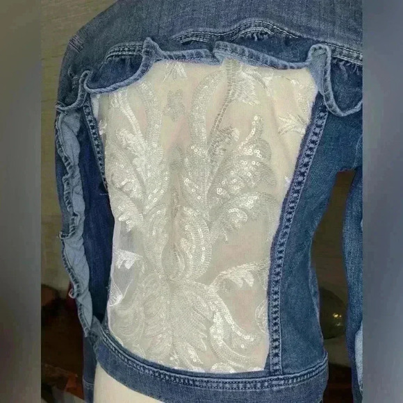 Upcycled Denim Jacket Womens Size Small One-of-a-kind Bachelorette Wedding Bride - Picture 4 of 9
